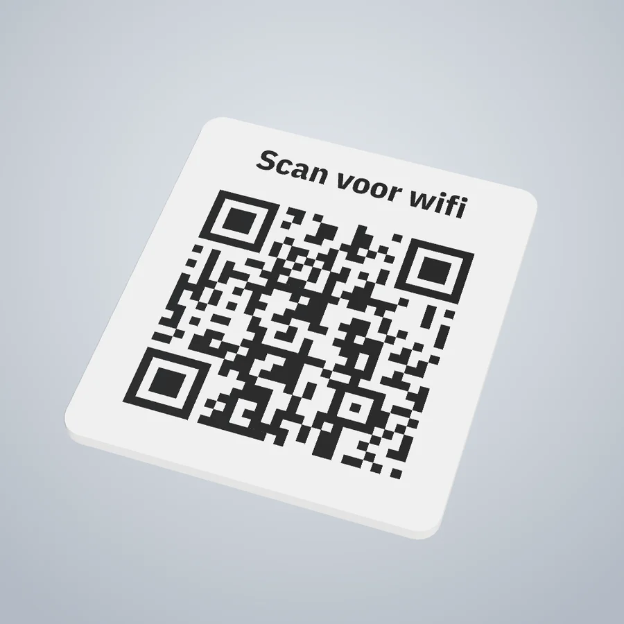 Wifi QR-code bordje, 3D-geprint met de code vlak in het bordje