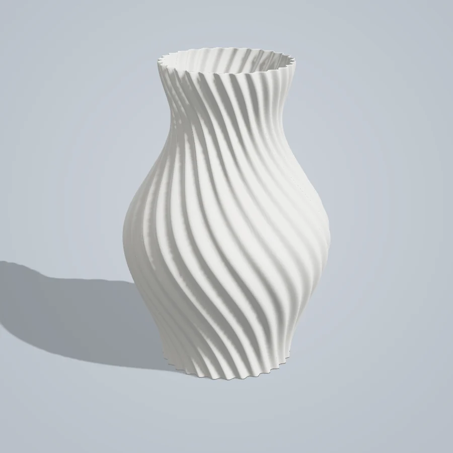 3D-geprinte vaas met ribbelstructuur, geprint in vasemodus